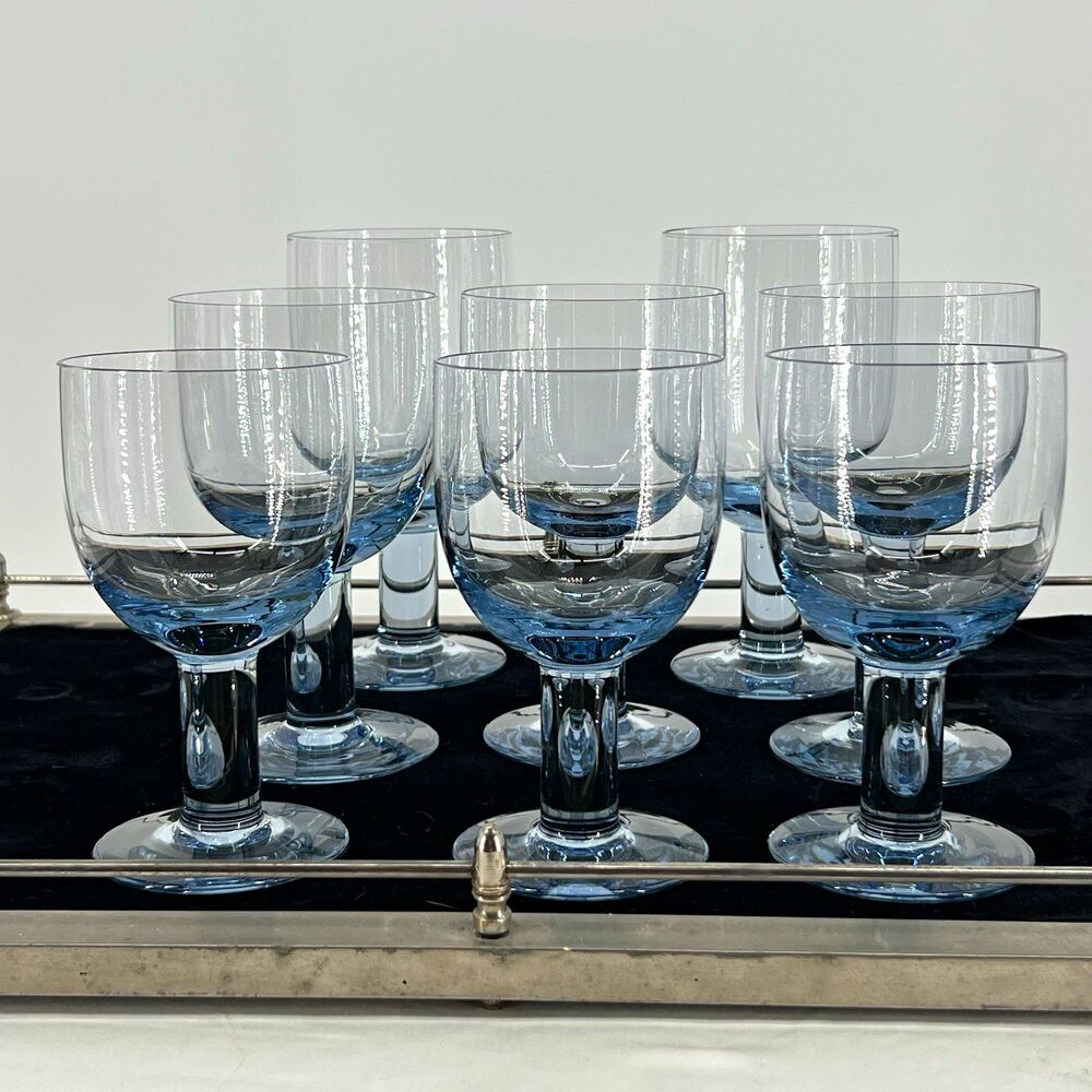 Vintage Noritake Novus Blue Crystal Glasses Set of 8 Wine Water Iced Tea Goblets